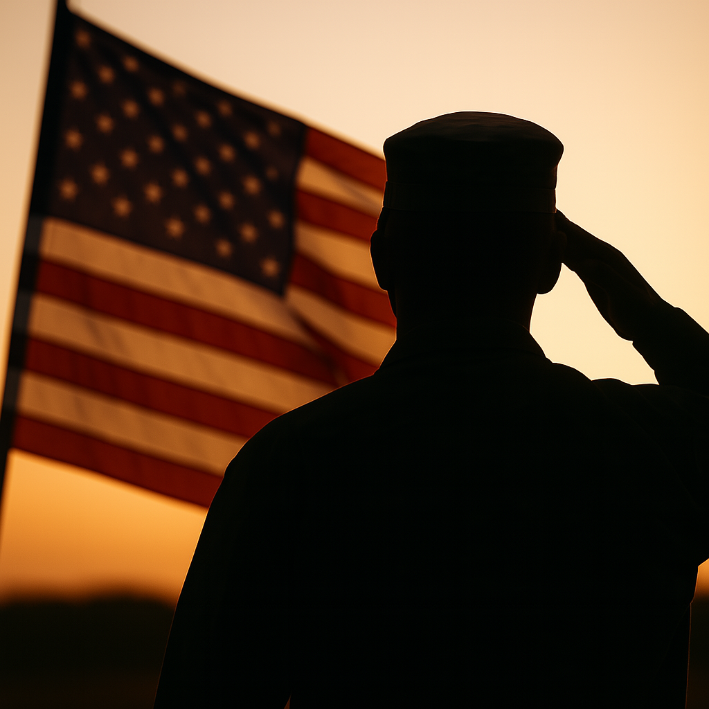 Veteran in uniform saluting